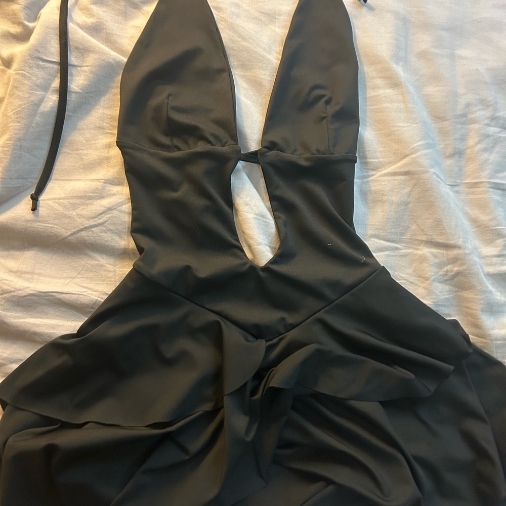 Backless black mini dress